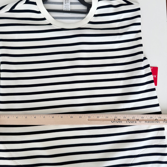 SPANX Air Essentials Tank Dress Large Cream Black Stripe Sleeveless Minimalist - Picture 11 of 12
